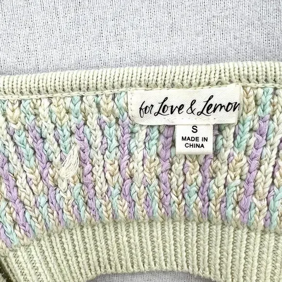 FOR LOVE AND LEMONS Corinna Bralette Womens Small Mint Sweater Knit Crop Chevron - Picture 16 of 16